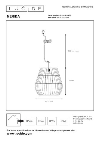 Lucide NERIDA - Hanglamp Binnen/Buiten - Ø 35 cm - 1xE27 - IP44 - Zwart Lucide NERIDA - Hanglamp Binnen/Buiten - Ø 35 cm - 1xE27 - IP44 - Zwart