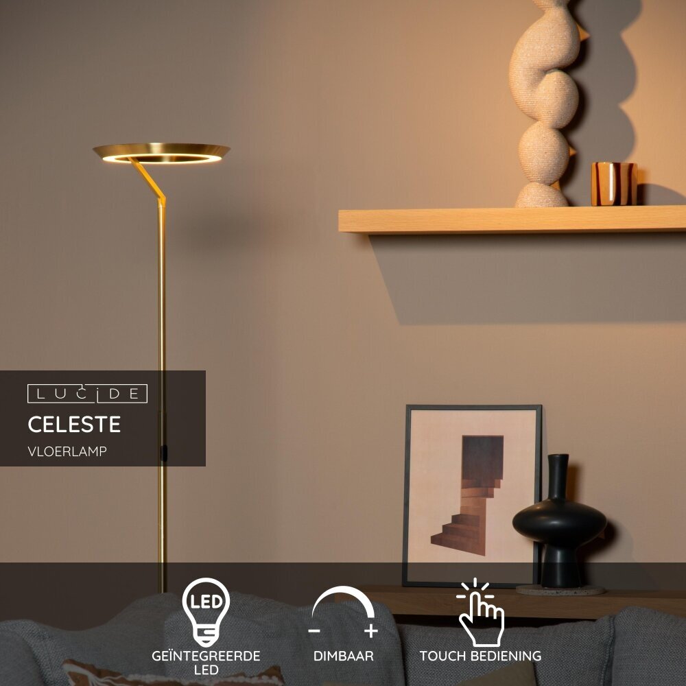 Lucide CELESTE - Vloerlamp - Ø 28 cm - LED Dimb. - 1x21W 2700K - Mat Goud / Messing