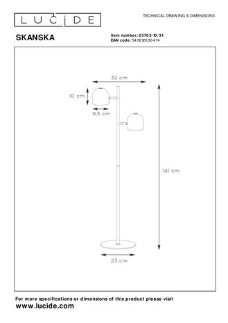 Lucide SKANSKA - Vloerlamp - LED 3 StepDim - 2x5W 3000K - Wit Lucide SKANSKA - Vloerlamp - LED 3 StepDim - 2x5W 3000K - Wit