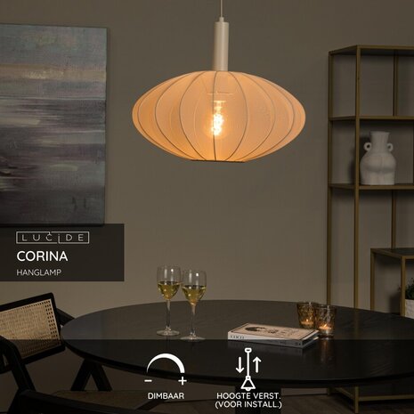 Lucide CORINA - Hanglamp - Ø 50 cm - 1xE27 - Beige Lucide CORINA - Hanglamp - Ø 50 cm - 1xE27 - Beige