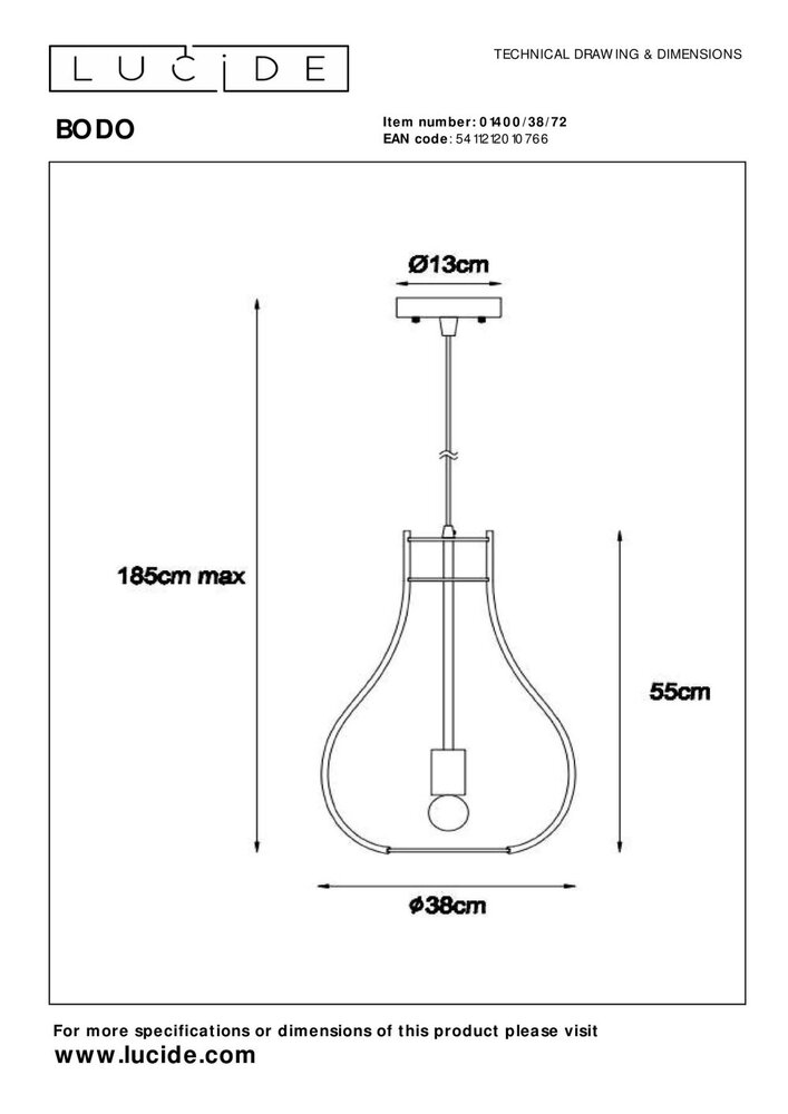 Lucide BODO - Hanglamp - Ø 38 cm - 1xE27 - Lichte houtlook Lucide BODO - Hanglamp - Ø 38 cm - 1xE27 - Lichte houtlook