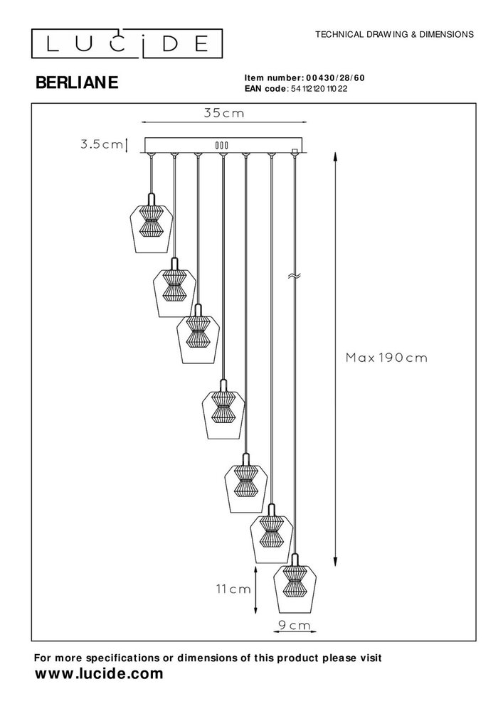 Lucide BERLIANE - Hanglamp - Ø 39 cm - LED Dimb. - 7x4W 2700K - Met vervangbare LED-module - Transparant | Essential Lucide BERLIANE - Hanglamp - Ø 39 cm - LED Dimb. - 7x4W 2700K - Met vervangbare LED-module - Transparant | Essential