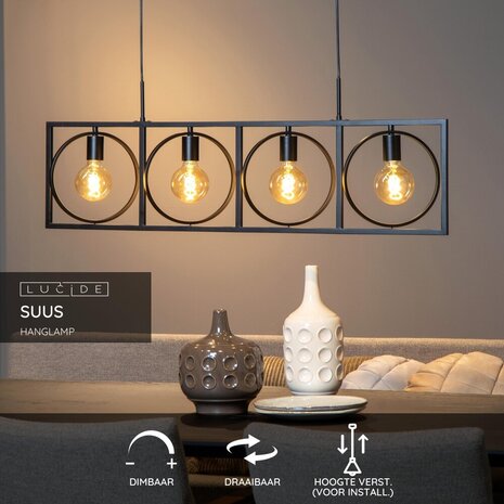 Lucide SUUS - Hanglamp - 4xE27 - Zwart Lucide SUUS - Hanglamp - 4xE27 - Zwart