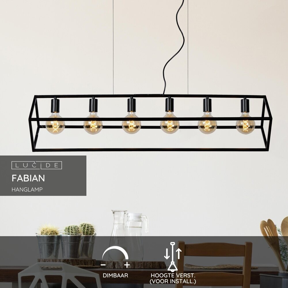 Lucide FABIAN - Hanglamp - 6xE27 - Zwart