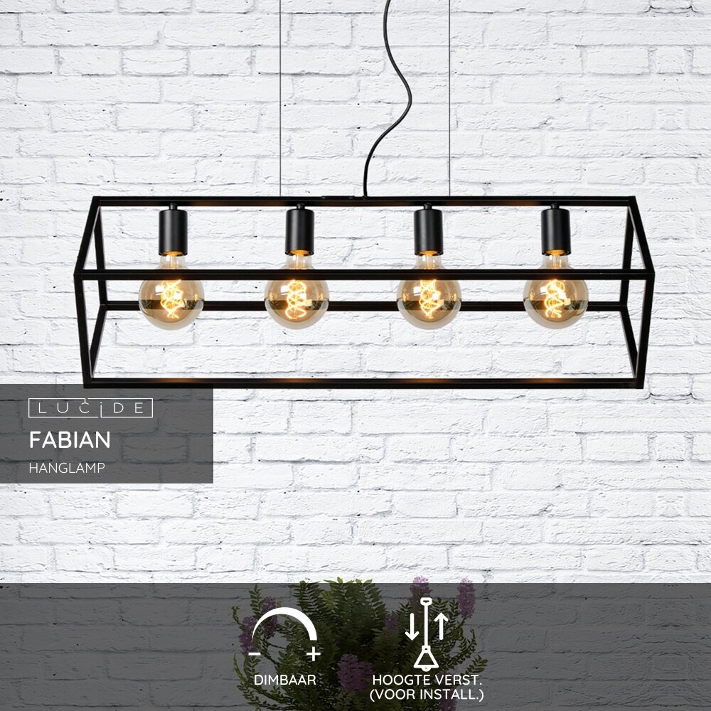 Lucide FABIAN - Hanglamp - 4xE27 - Zwart Lucide FABIAN - Hanglamp - 4xE27 - Zwart