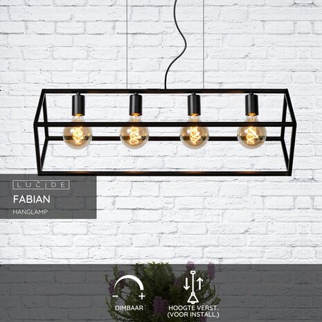 Lucide FABIAN - Hanglamp - 4xE27 - Zwart Lucide FABIAN - Hanglamp - 4xE27 - Zwart