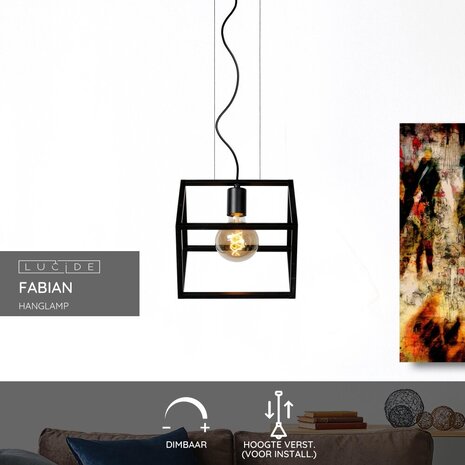 Lucide FABIAN - Hanglamp - 1xE27 - Zwart Lucide FABIAN - Hanglamp - 1xE27 - Zwart