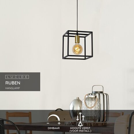 Lucide RUBEN - Hanglamp - 1xE27 - Zwart Lucide RUBEN - Hanglamp - 1xE27 - Zwart