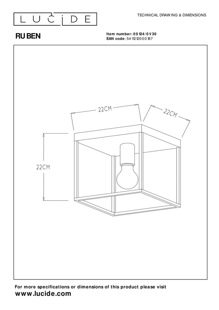 Lucide RUBEN - Plafonnière - 1xE27 - Zwart Lucide RUBEN - Plafonnière - 1xE27 - Zwart