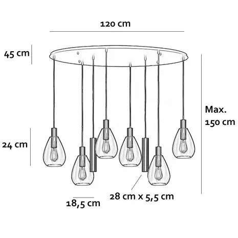 Freelight Hanglamp Dorato 8 lichts ovaal L120 cm zwart goud Freelight Hanglamp Dorato 8 lichts ovaal L120 cm zwart goud