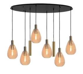 Freelight Hanglamp Dorato 8 lichts ovaal L120 cm zwart goud Freelight Hanglamp Dorato 8 lichts ovaal L120 cm zwart goud