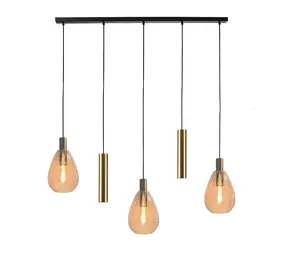 Freelight Hanglamp Dorato 5 lichts L120 cm zwart goud Freelight Hanglamp Dorato 5 lichts L120 cm zwart goud