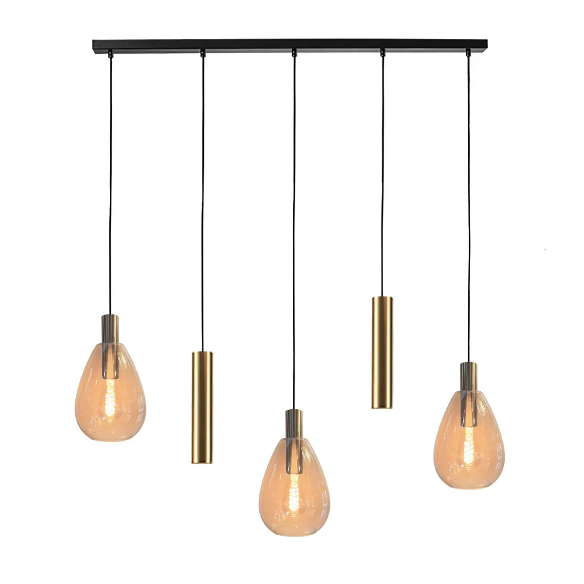 Freelight Hanglamp Dorato 5 lichts L120 cm zwart goud