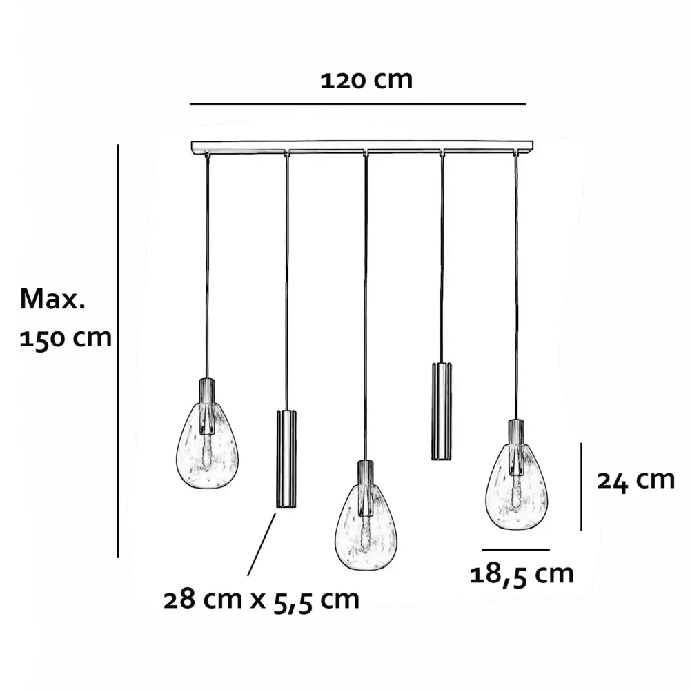 Freelight Hanglamp Dorato 5 lichts L120 cm zwart goud Freelight Hanglamp Dorato 5 lichts L120 cm zwart goud