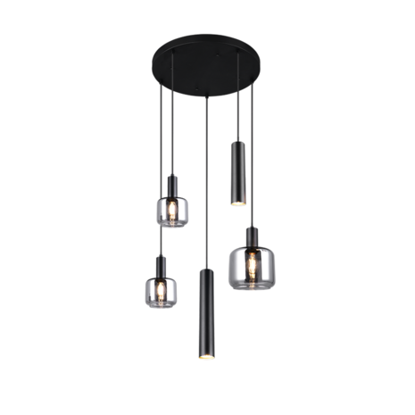Trio Leuchten Hanglamp Mataro 5 lichts Ø 55 cm zwart