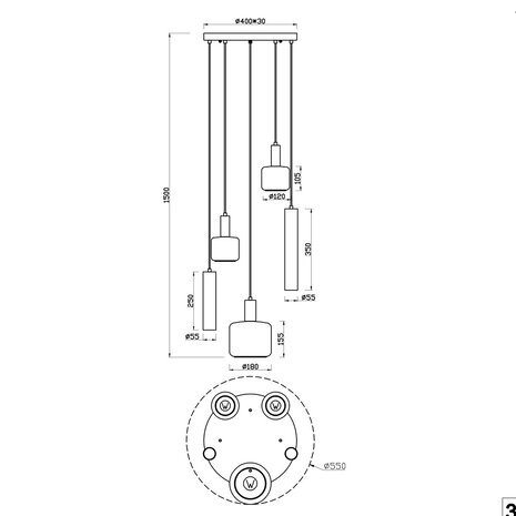 Trio Leuchten Hanglamp Mataro 5 lichts Ø 55 cm zwart