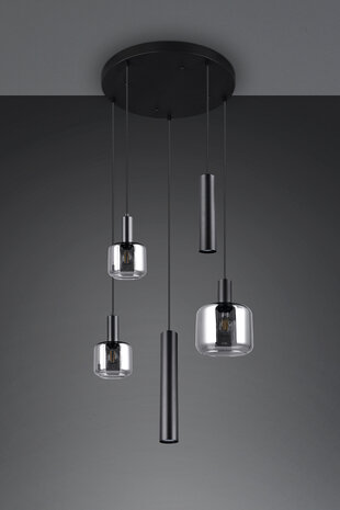 Trio Leuchten Hanglamp Mataro 5 lichts Ø 55 cm zwart
