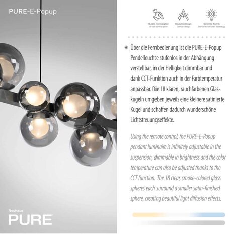 Neuhaus PURE Hanglamp E-Popup e-Lift L 120 cm donker grijs Neuhaus PURE Hanglamp E-Popup e-Lift L 120 cm donker grijs
