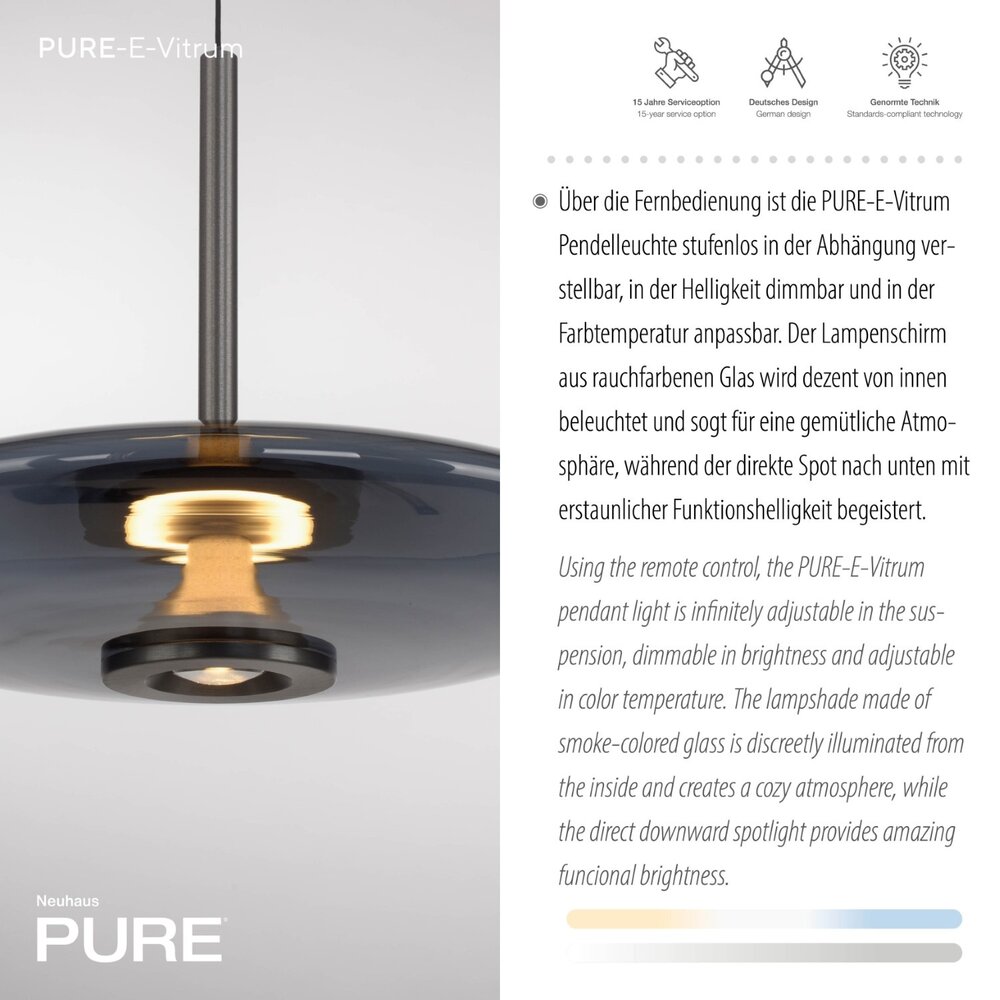 Neuhaus PURE Hanglamp E-Vitrum  e-Lift Ø 45 cm donker grijs Neuhaus PURE Hanglamp E-Vitrum  e-Lift Ø 45 cm donker grijs