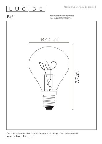 Lucide P45 - Filament lamp - Ø 4,5 cm - LED 3 StepDim (Memory) - E14 - 1x3W 2200K - Amber Lucide P45 - Filament lamp - Ø 4,5 cm - LED 3 StepDim (Memory) - E14 - 1x3W 2200K - Amber