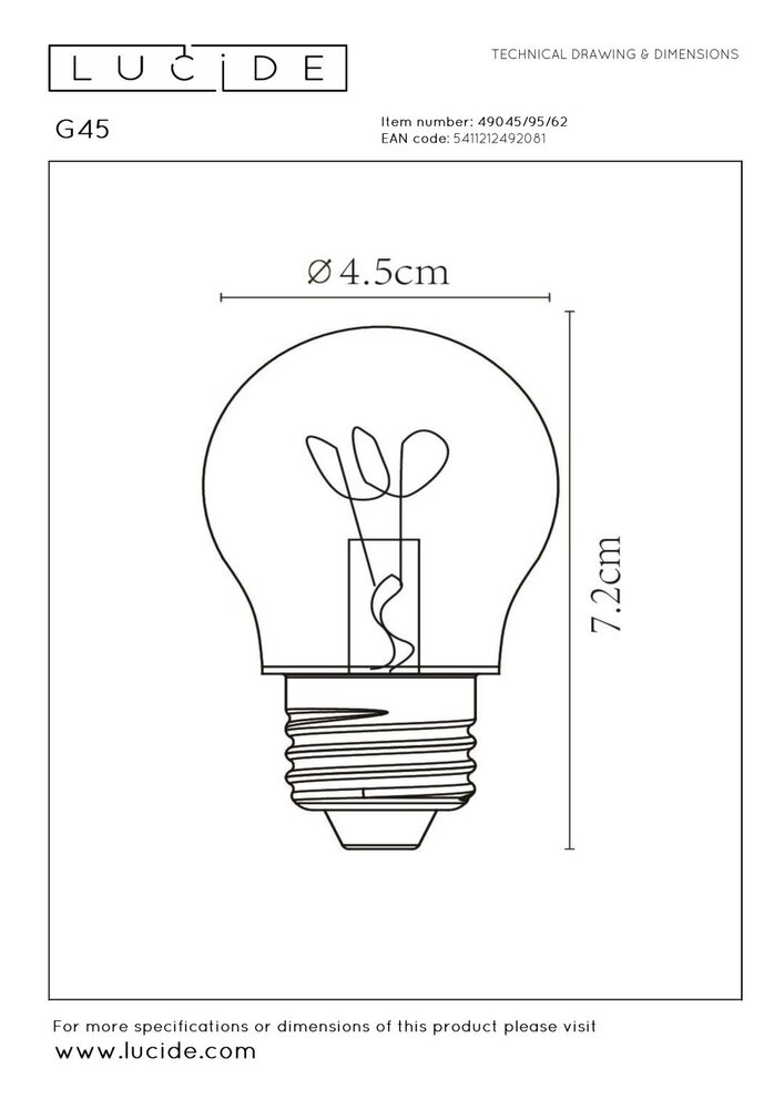 Lucide G45 - Filament lamp - Ø 4,5 cm - LED 3 StepDim (Memory) - E27 - 1x3W 2200K - Amber Lucide G45 - Filament lamp - Ø 4,5 cm - LED 3 StepDim (Memory) - E27 - 1x3W 2200K - Amber