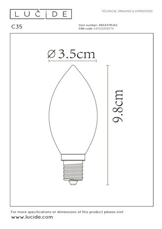 Lucide C35 - Filament lamp - Ø 3,5 cm - LED 3 StepDim (Memory) - E14 - 1x3W 2200K - Amber Lucide C35 - Filament lamp - Ø 3,5 cm - LED 3 StepDim (Memory) - E14 - 1x3W 2200K - Amber