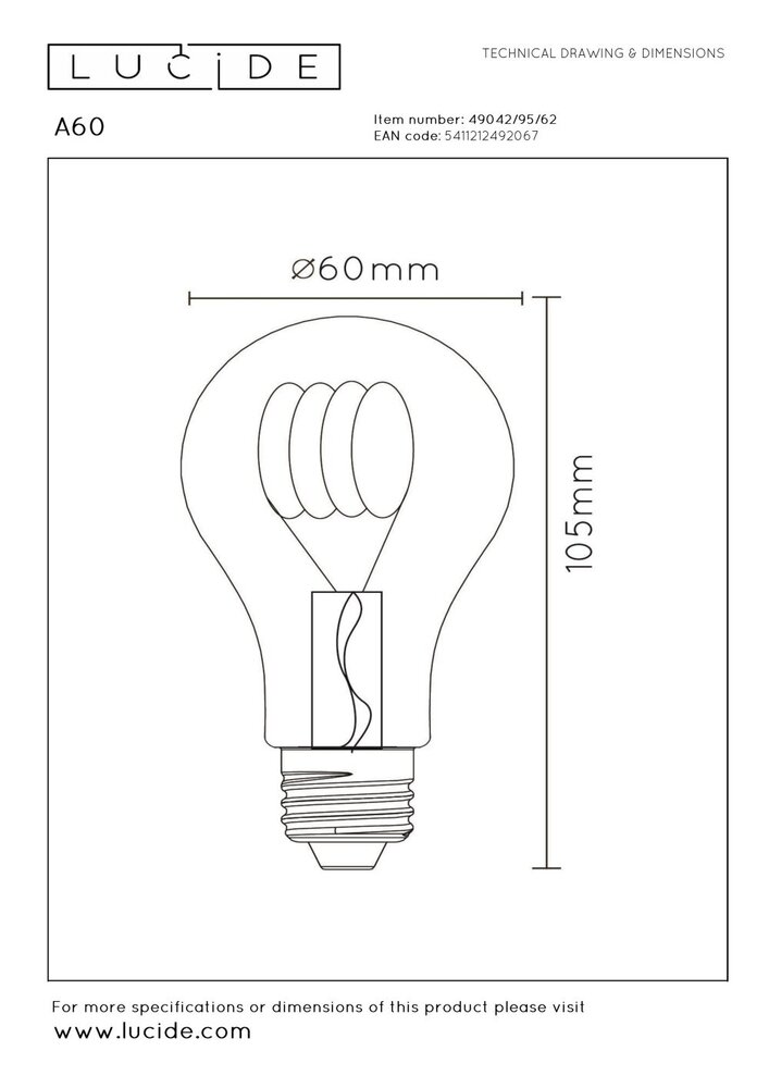 Lucide A60 - Filament lamp - Ø 6 cm - LED 3 StepDim (Memory) - E27 - 1x4,9W 2200K - Amber Lucide A60 - Filament lamp - Ø 6 cm - LED 3 StepDim (Memory) - E27 - 1x4,9W 2200K - Amber