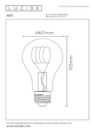 Lucide A60 - Filament lamp - Ø 6 cm - LED 3 StepDim (Memory) - E27 - 1x4,9W 2200K - Amber Lucide A60 - Filament lamp - Ø 6 cm - LED 3 StepDim (Memory) - E27 - 1x4,9W 2200K - Amber