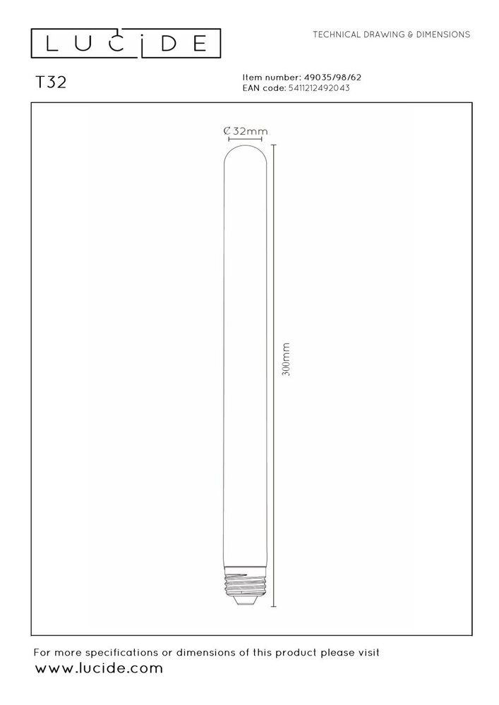 Lucide T32 - Filament lamp - Ø 3,2 cm - LED 3 StepDim (Memory) - E27 - 1x4,9W 2200K - Amber Lucide T32 - Filament lamp - Ø 3,2 cm - LED 3 StepDim (Memory) - E27 - 1x4,9W 2200K - Amber