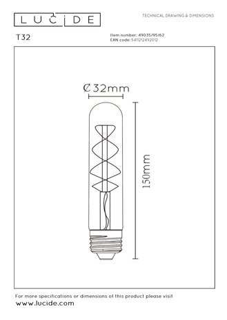 Lucide T32 - Filament lamp - Ø 3 cm - LED 3 StepDim (Memory) - E27 - 1x4,9W 2200K - Amber Lucide T32 - Filament lamp - Ø 3 cm - LED 3 StepDim (Memory) - E27 - 1x4,9W 2200K - Amber