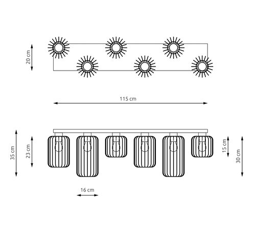 Emibig Plafondlamp Barn 6 lichts L 115 cm zwart Emibig Plafondlamp Barn 6 lichts L 115 cm zwart