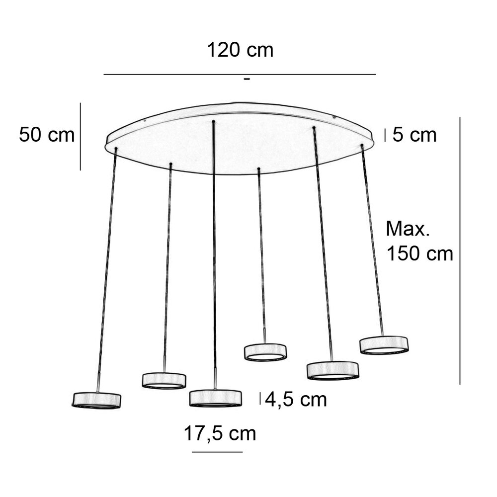 Freelight Hanglamp Alieno 6 lichts ovaal L 120 cm comfortlift zwart Freelight Hanglamp Alieno 6 lichts ovaal L 120 cm comfortlift zwart