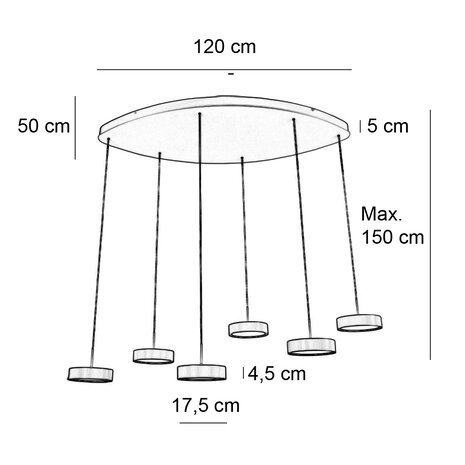 Freelight Hanglamp Alieno 6 lichts ovaal L 120 cm comfortlift zwart Freelight Hanglamp Alieno 6 lichts ovaal L 120 cm comfortlift zwart