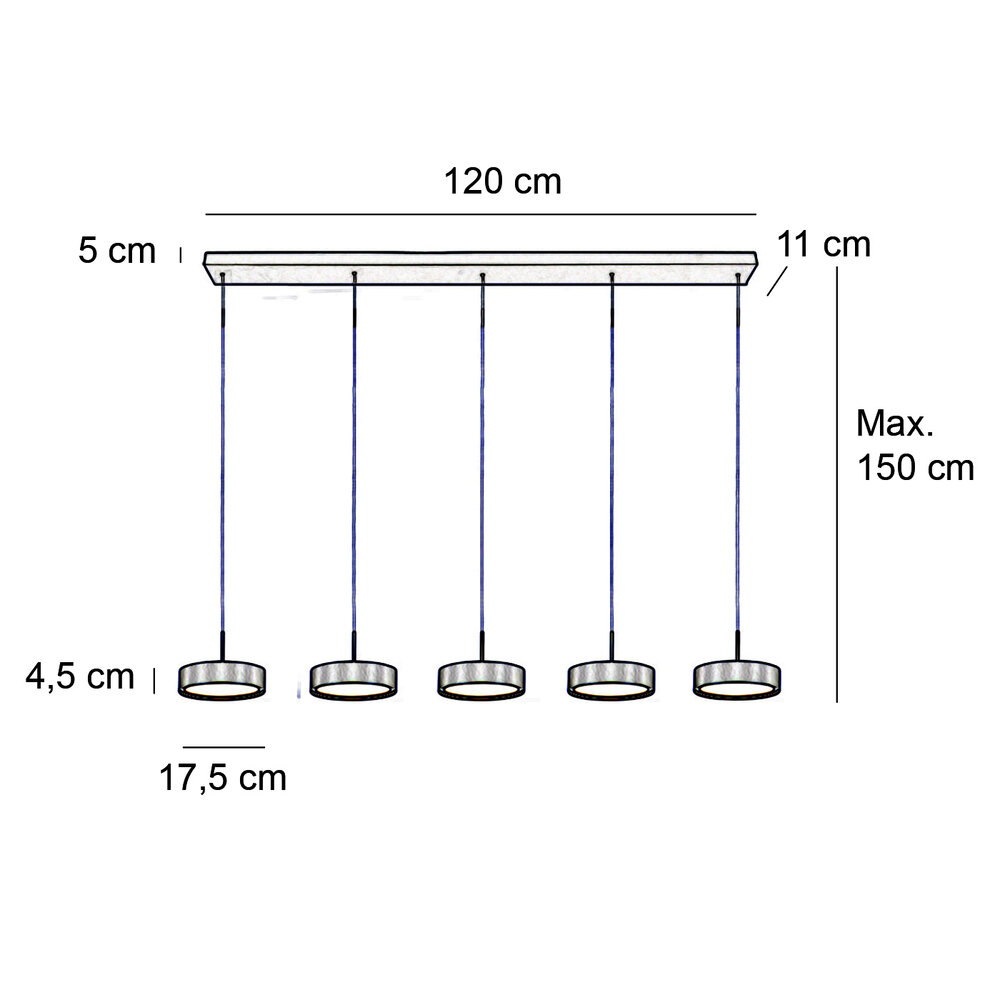 Freelight Hanglamp Alieno 5 lichts L 120 cm comfortlift zwart Freelight Hanglamp Alieno 5 lichts L 120 cm comfortlift zwart