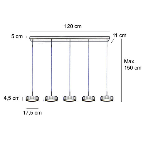 Freelight Hanglamp Alieno 5 lichts L 120 cm comfortlift zwart Freelight Hanglamp Alieno 5 lichts L 120 cm comfortlift zwart