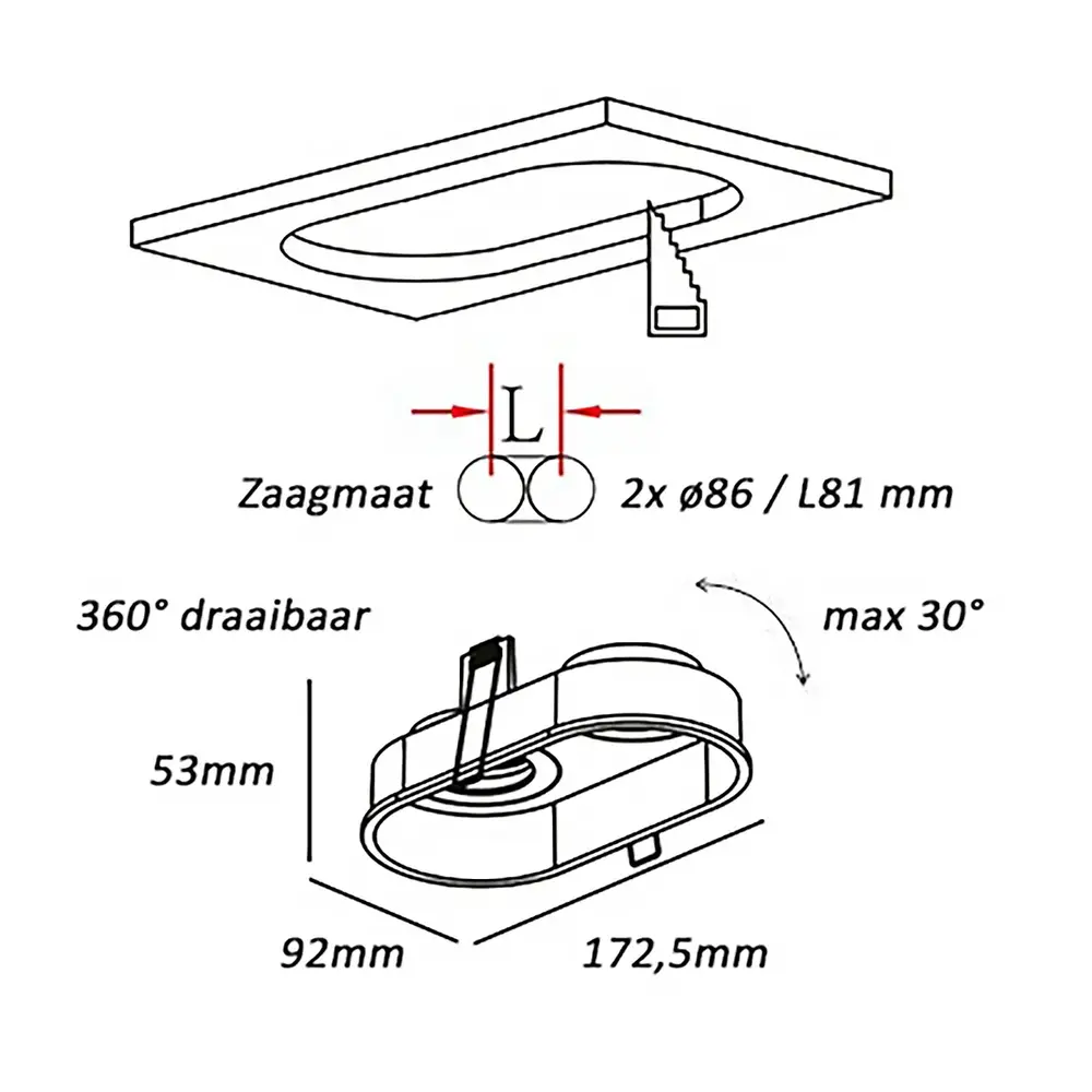 Artdelight Inbouwspot Rex 2 lichts ovaal wit