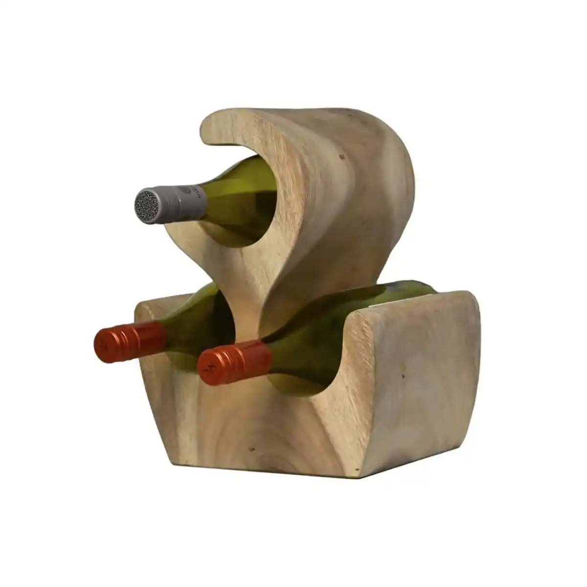 HSM Collection Wijnrek Vins staand 3 flessen H 31 cm licht hout