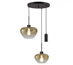 Masterlight Hanglamp Genua 2+1 lichts Ø 35 cm amber zwart Masterlight Hanglamp Genua 2+1 lichts Ø 35 cm amber zwart