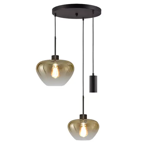 Masterlight Hanglamp Genua 2+1 lichts Ø 35 cm amber zwart Masterlight Hanglamp Genua 2+1 lichts Ø 35 cm amber zwart