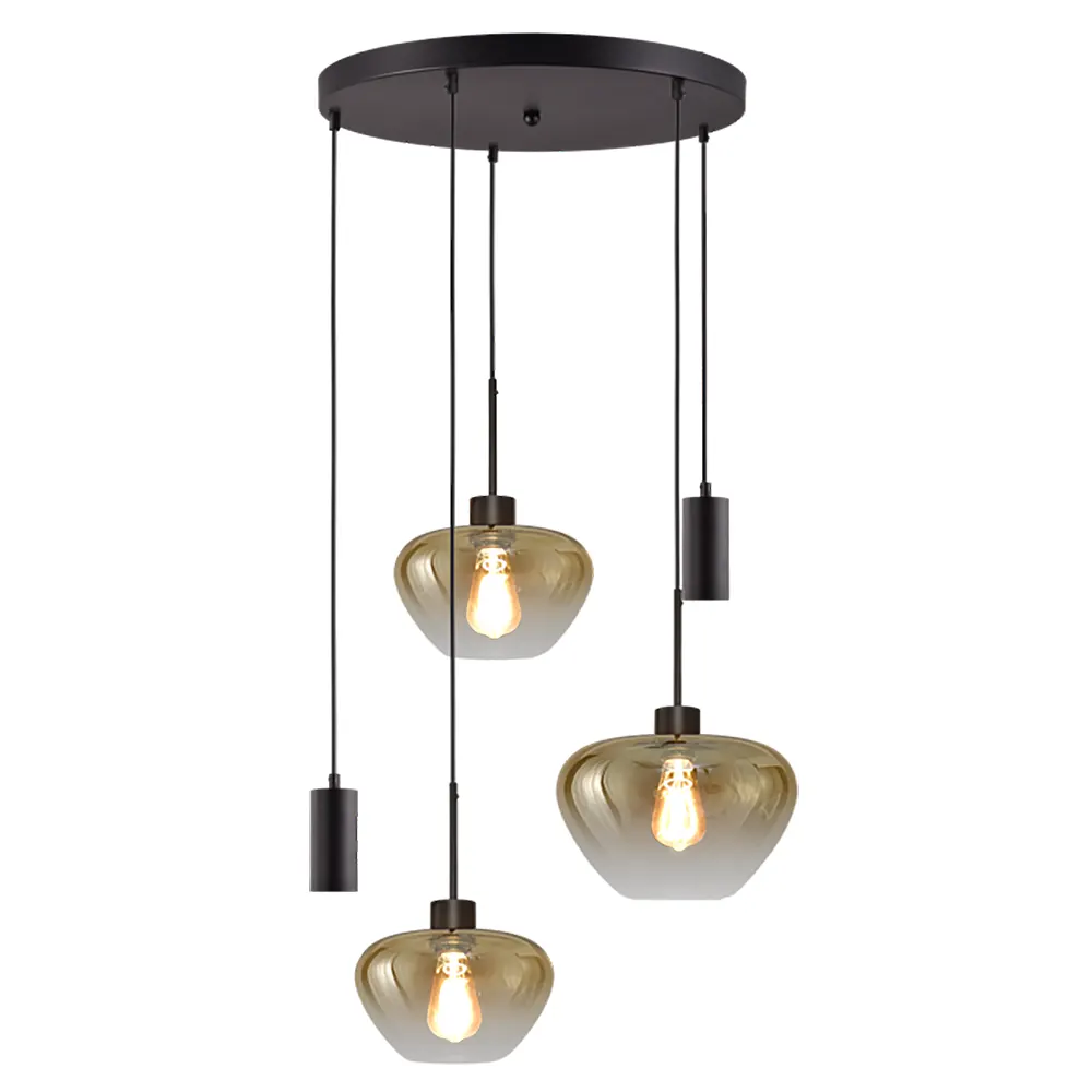 Masterlight Hanglamp Genua 3+2 lichts Ø 50 cm amber zwart