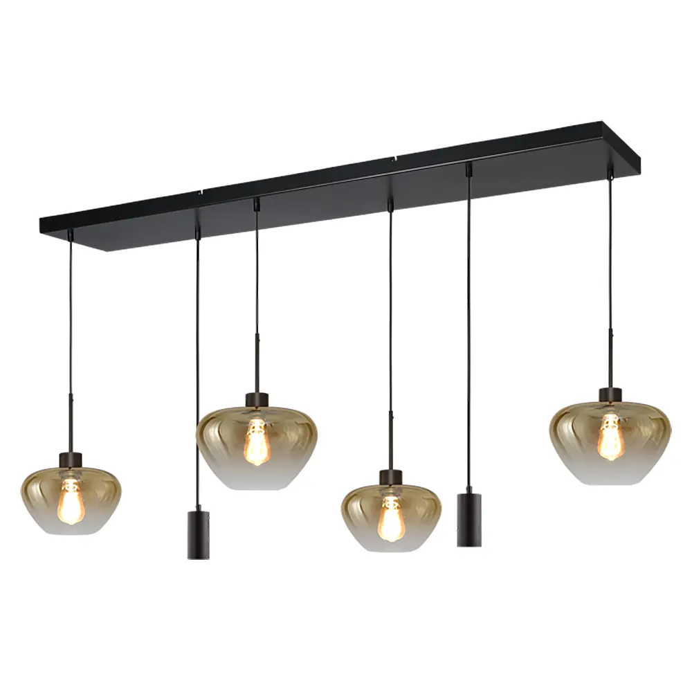 Masterlight Hanglamp Genua 4+2 lichts L 130 cm amber zwart