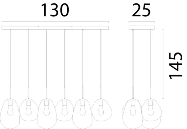 Masterlight Hanglamp Lava 6 lichts L 130 cm amber zwart
