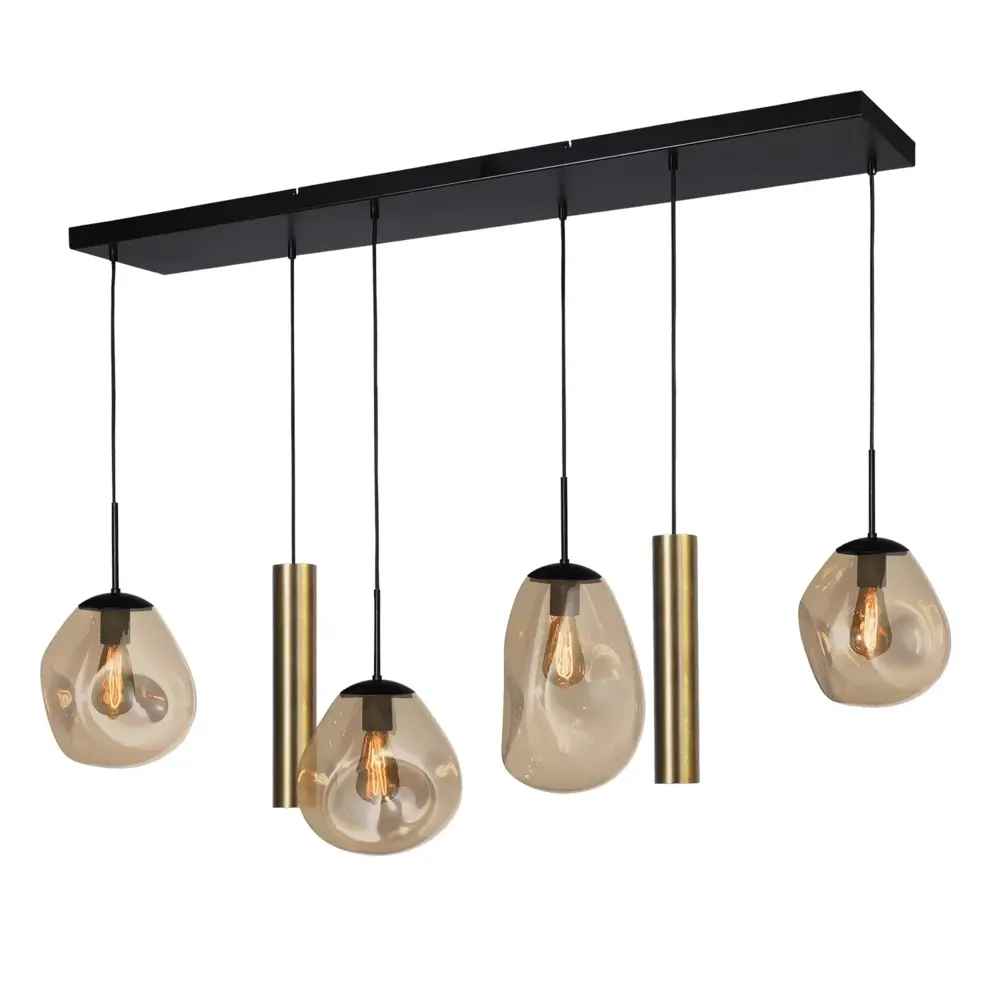 Masterlight Hanglamp Lava 4+2 lichts L 130 cm amber zwart