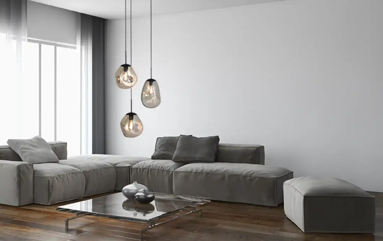 Masterlight Hanglamp Lava 3 lichts Ø 35 cm amber zwart