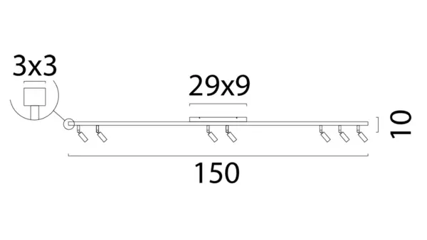 Masterlight Spot Tubo 3+2+2 lichts L 150 cm zwart mat goud Masterlight Spot Tubo 3+2+2 lichts L 150 cm zwart mat goud