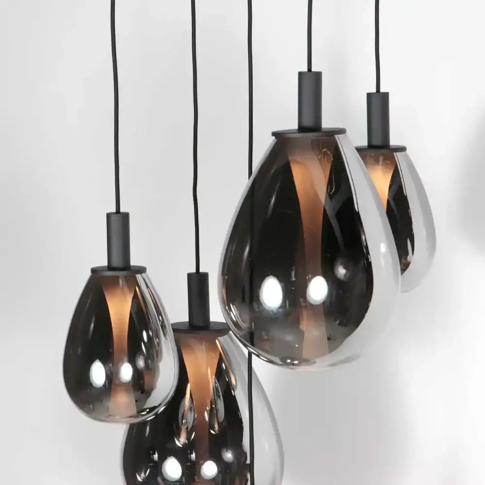 Mexlite Hanglamp Glimsy 5 lichts Ø 45 cm zwart