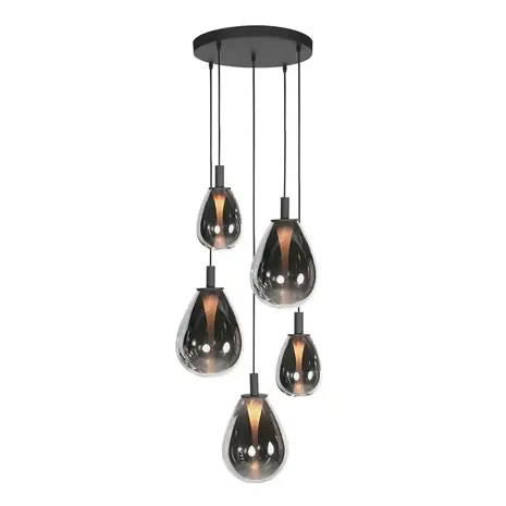 Mexlite Hanglamp Glimsy 5 lichts Ø 45 cm zwart