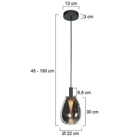 Mexlite Hanglamp Glimsy 1 lichts Ø 22 cm zwart Mexlite Hanglamp Glimsy 1 lichts Ø 22 cm zwart
