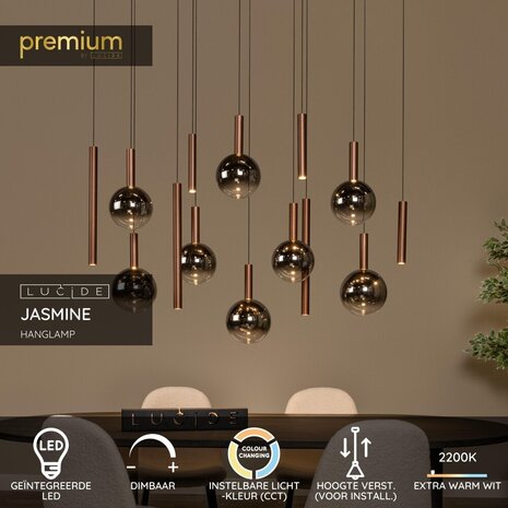 Lucide JASMINE - Hanglamp - LED Dimb. - CCT - 14x4,4W 2200K/3300K - Koper | Premium Lucide JASMINE - Hanglamp - LED Dimb. - CCT - 14x4,4W 2200K/3300K - Koper | Premium