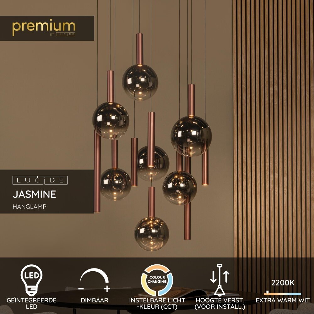 Lucide JASMINE - Hanglamp - Ø 75 cm - LED Dimb. - CCT - 12x4,5W 2200K/3300K - Koper | Premium